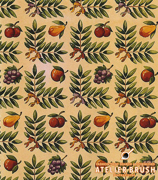 textile design leaves and fruits pattern