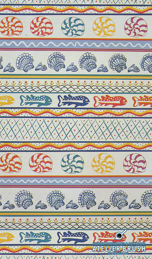 textile design shells fishes pattern